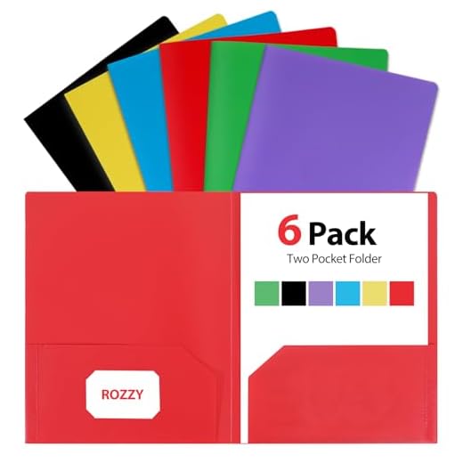 Plastic Folders with Pockets, 6 Pack Document Folders with Business Card Slot, 2 Pocket Folders Back to School Supplies for Kids, Office