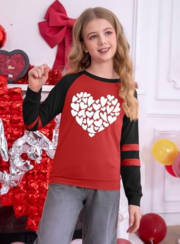 Image of Ithalt Kids Valentine Shirt Girls Valentines Shirts Cute Heart Graphic Long Sleeve Tee Tops 4-14y