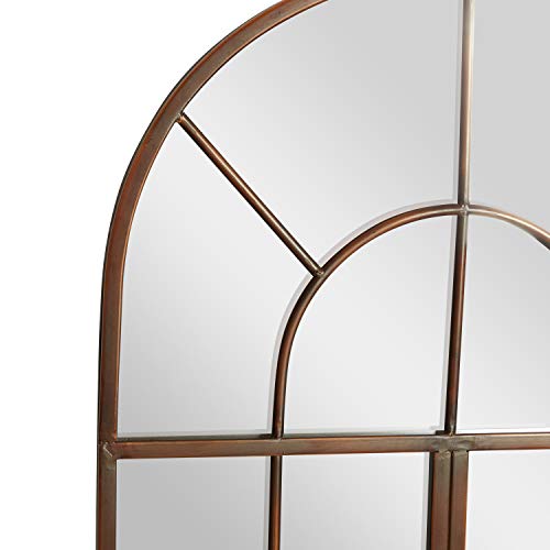 Deco 79 Metal Window Pane Inspired Wall Mirror With Arched Top, 24" X 2" X 48", Brown #TOP3