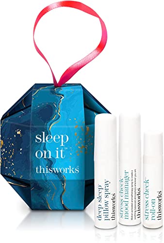 This Works Sleep On It Trio Gift Set - Deep Sleep Pillow Spray Infused with Essential Oils to Aid Sleep, Stress Check Mood Manager Aromatherapy Spray and Stress Check Rollerball for Anxiety Relief