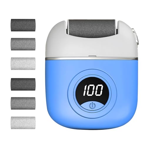 Funnaura Electric Foot Files Grinder Hard Skin Callus Remover for Feet, Electric Pedicure Sets with 6 Replacement Rollers (Blue)