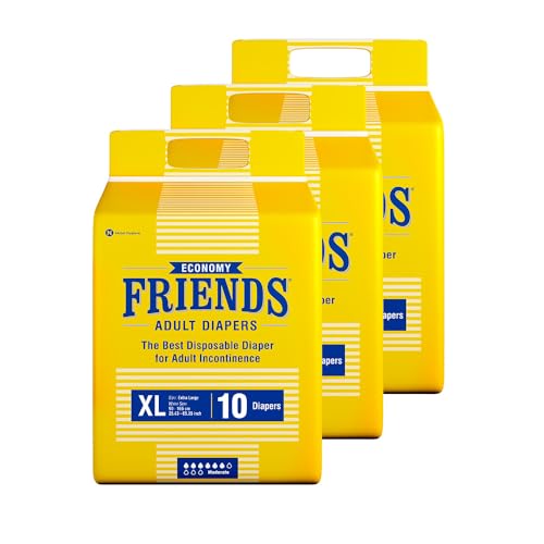 Friends Economy Adult Diaper XL Size Tape | 30 Count (Extra Large) | Waist 35.43 – 65.35 inch | Unisex | Leakproof | Long Protection hours |Wetness Indicator | Odour Lock & Anti-Bacterial Absorbent Core