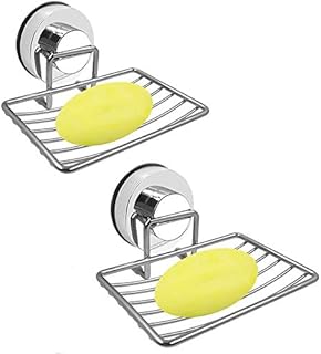 Vacuum Suction Cup Shower Soap Dish, 2 Pack Super Powerful Wall Mounted Soap Dish Storage Holder Basket Hanger, Durable Rustproof Stainless Steel Soap Sponge case for Kitchen Bathroom, No Drill Needed