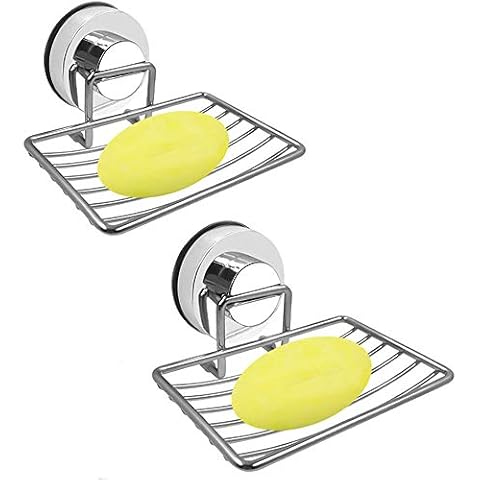 Vacuum Suction Cup Shower Soap Dish, 2 Pack Super Powerful Wall Mounted Soap Dish Storage Holder Basket Hanger, Durable Rustproof Stainless Steel Soap Sponge case for Kitchen Bathroom, No Drill Needed Cover