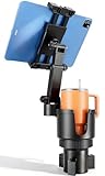 OHLPRO Cup Holder Tablet Mount for Car, Anti-Shake iPad Stand with Drink Holder Fits 5-17' iPad, Tab S10, iPhone, Heavy Duty Truck Vehicle Auto Accessories, Dual Handle Slots Large Mugs