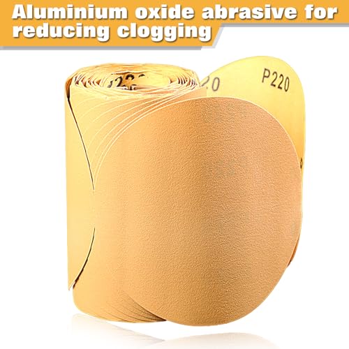 Image of SPEEDWOX 100 Pcs 220 Grit 5 inch Round Sanding Discs Sandpaper Roll | Adhesive Back PSA Sticky Back, No Hole, Stick and Sand Sandpaper for Wood, Auto Body Repair Marine Paint Metal and Plastics