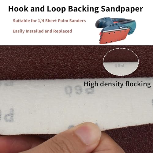 Image of 100 PCS 1 /4 Sheet Sandpaper for Palm Sander 4.5 inch x 5.5 inch Sandpaper Sheets 600 Grit Hook and Loop Sandpaper Aluminum Oxide 1 /4 Sandpaper Sheets Sanding Blocks for Metal, Woodworking (600 Grit)