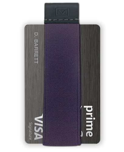 Image of Modern Carry Quick Draw Minimalist Wallet for Men & Women, Elastic Band Minimal Credit Card Holder with Leather Tab, Card Grabber for Long Nails, Money Clip Alternative (Black) (Purple)