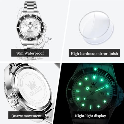 Image of OLEVS Womens Watch Classic Dress Number Female Watches for Ladies Analog Quartz Stainless Steel Waterproof Luminous Day Date Two Tone Easy to Read Wristwatch