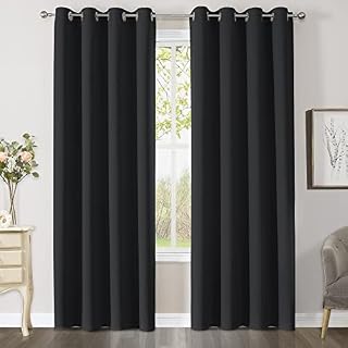 CUCRAF Blackout Thermal Insulated Curtain for Bedroom - 46X 90 inch 2 Panels Black Eyelet Curtain for Kids Room & Nursery & Door