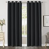 CUCRAF Blackout Curtain Black for Bedroom, Children&#39;s Room Curtains Blackout Thermal Curtain Opaque Eyelet Curtain Heat Insulating Set of 2 H 225 x W 140 cm