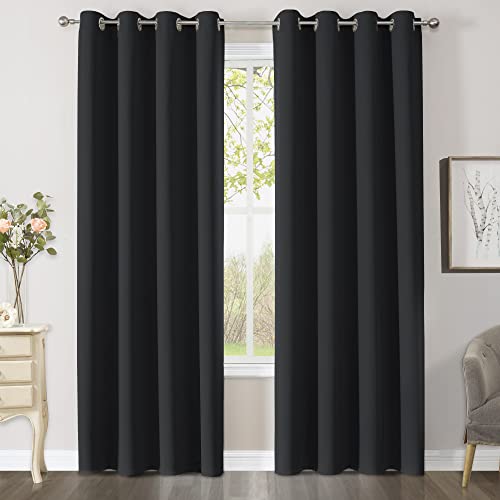 CUCRAF Blackout Curtain Black for Bedroom, Children's Room Curtains Blackout Thermal Curtain Opaque Eyelet Curtain Heat Insulating Set of 2 H 225 x W 140 cm