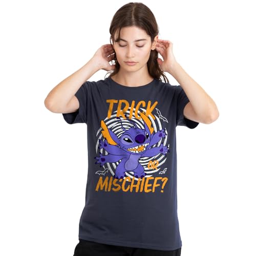 Stitch Disney T-shirt Femme Anti-Déformation - Haut Lilo Trick Or Mischief Navy