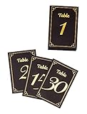 Gold Table Numbers 1-30 Plus 3 Useful Card Signs for Head Table, Guest Book Table, and Favors Table. Double-Sided, Easy to Read Lettering. Perfect for Any Occasion (Black and Gold)