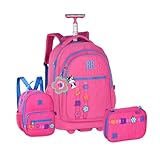 Kit Mochila Rodinha Escolar Juvenil Rb Rebecca Bonbon Carrinho Estojo E Lancheira Volta As Aulas 2025 (ROSA)