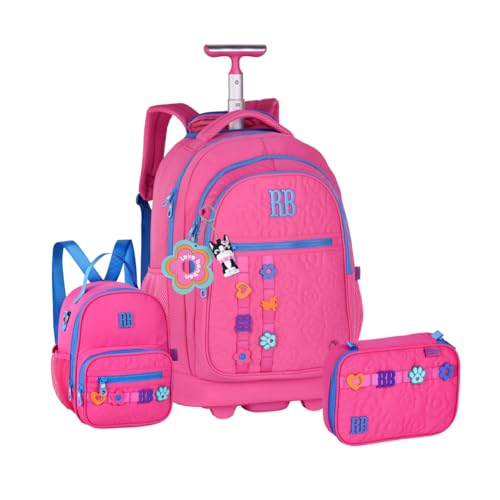 Kit Mochila Rodinha Escolar Juvenil Rb Rebecca Bonbon Carrinho Estojo E Lancheira Volta As Aulas 2025 (ROSA)