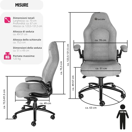 404156 Silla de Oficina de Color Gris, Asiento ergonómico, Silla giratoria para el Escritorio, Sillón de Ordenador - Sedia gaming - Immagine 1