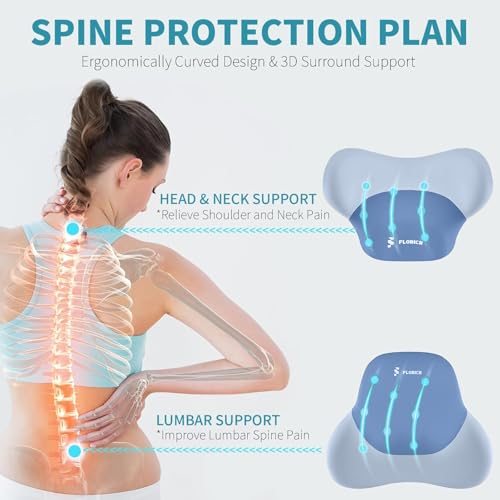 Image of FLORICH Seat Cushion and Lumbar Support Pillow for Office Chair Car Neck Headrest Pillow Memory Foam Seat Pads Pressure Relief Back Cushion and Carseat Pads(Blue)