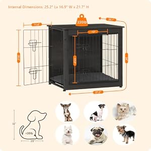 DWANTON 27" Dog Crate Furniture, Dog Kennel Indoor, with Waterproof Cushion — photo 5 of 6