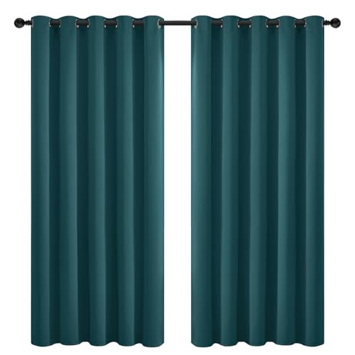 Yakamok Blackout Curtains for Bedroom 2 Panels Set Thermal Insulated Room Darkening Dark Black Out Drapery Grommet Window Treatments Drapes for Living Room, 70x84, Dark Teal