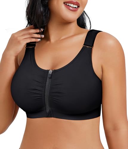 CYDREAM Front Zip Closure Bras for Women No Underwire - Wireless Comfort Compression Support Adjustable Everyday Bra (US, Alpha, Large, Regular, Regular, Black)