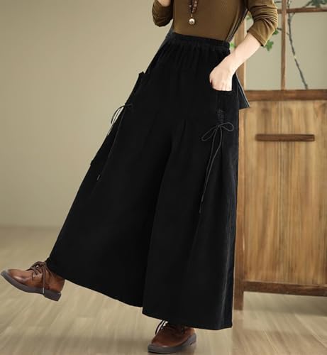 chouyatou Women's Fall Casual Wide Leg Baggy Corduroy Pants Elastic Waist Baggy Culotte Loose Trousers4