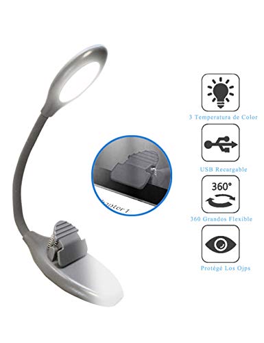 Lámpara de Lectura USB Regulable Recargable Luces de lectura Libro Luz with 2 in 1 Lapiz Táctil Capacitivo Ajustable 3 Temperatura de Color Clip Magnético Marcador Fexible 360