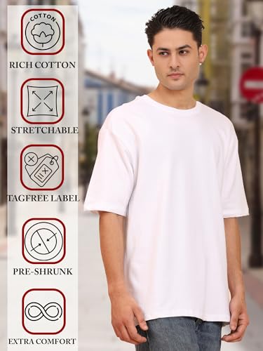 Image of Amazon Brand - Anarva Men's Oversized Cotton T-Shirt | Crew Neck | Half Sleeve | Solid Casual Tee