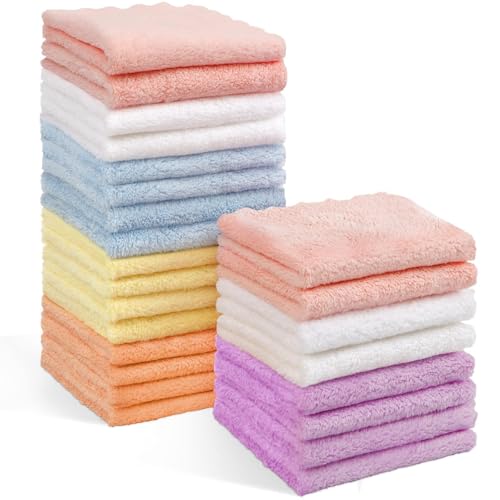 Image of Orighty Baby Washcloths 24-Pack (7''x9''), Microfiber Coral Fleece Baby Towels, Super Soft and Absorbent Wash Cloths for Newborns, Infants and Toddlers, Gentle on Delicate Skin for Face Hands and Body
