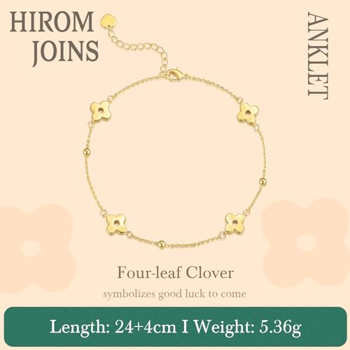 14K Gold Anklets for Women Four-Leaf Clover 14K Gold Ankle Bracelets for Women Golden Jewelry for Womens Anklets Bracelets Romantic Floral Adjustable 9.4+1.6in2