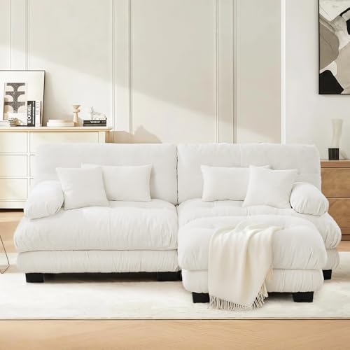 Image of SoarFlash L Shaped Couches for Living Room, Small Sectional Sofa Set with Reversible Chaise, Modern Designed Sleeper Sofas and Modular Couch Function, Suitable for Small Spaces in Apartment, White
