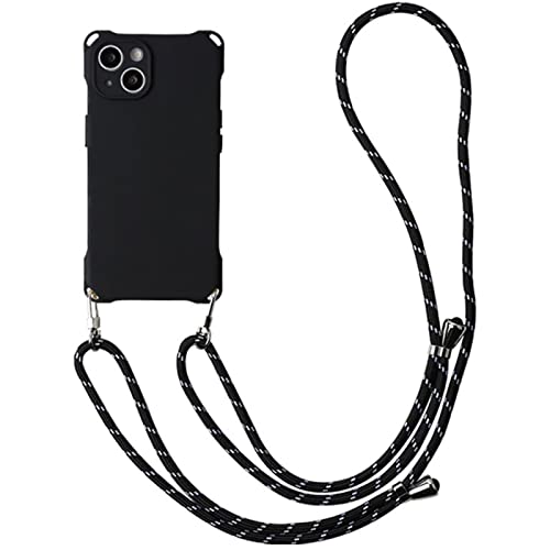 GUVAA Coque pour Iphone 14/14 Pro/14 Plus/14 Pro Max,Silicone Antichoc Protection Housse avec Cordon,Robuste Capot Arrière pour Femmes Hommes,Noir,14 Plus 6.7''