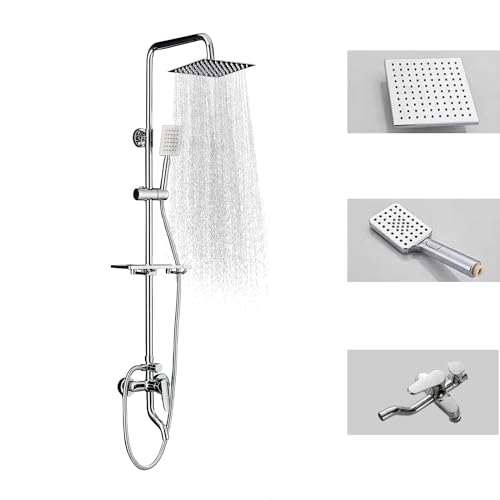 Conjunto de ducha iMeshbean moderno en acero inoxidable 304 plateado para baño con válvula y desviador, ducha de lluvia y ducha de mano de alta presión miniatura 1