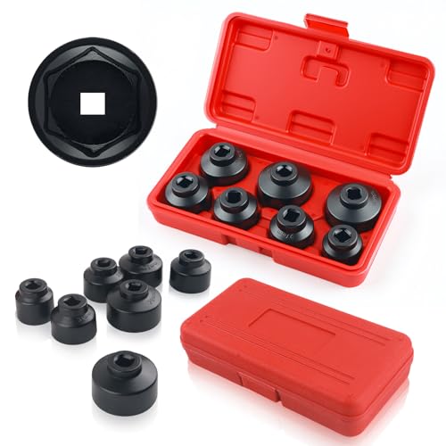 CXCCOI 7PCS Oil Filter Sockets with 3/8 Drive Gear wrench Oil Filter Socket Set Includes 38mm/36mm/32mm/30mm/29mm/27mm/24mm Car Accessories Compatible with BMW/Ford/GMC/Chevrolet