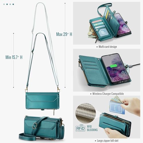Asuwish Phone Case for Samsung Galaxy S20 5G 6.2 inch Zipper Wallet Cover with Tempered Glass Screen Protector and Flip RFID Blocking Card Holder Cell Accessories S 20 20S UW S2O G5 Women Girls Green by Asuwish - Used condition - Image 3