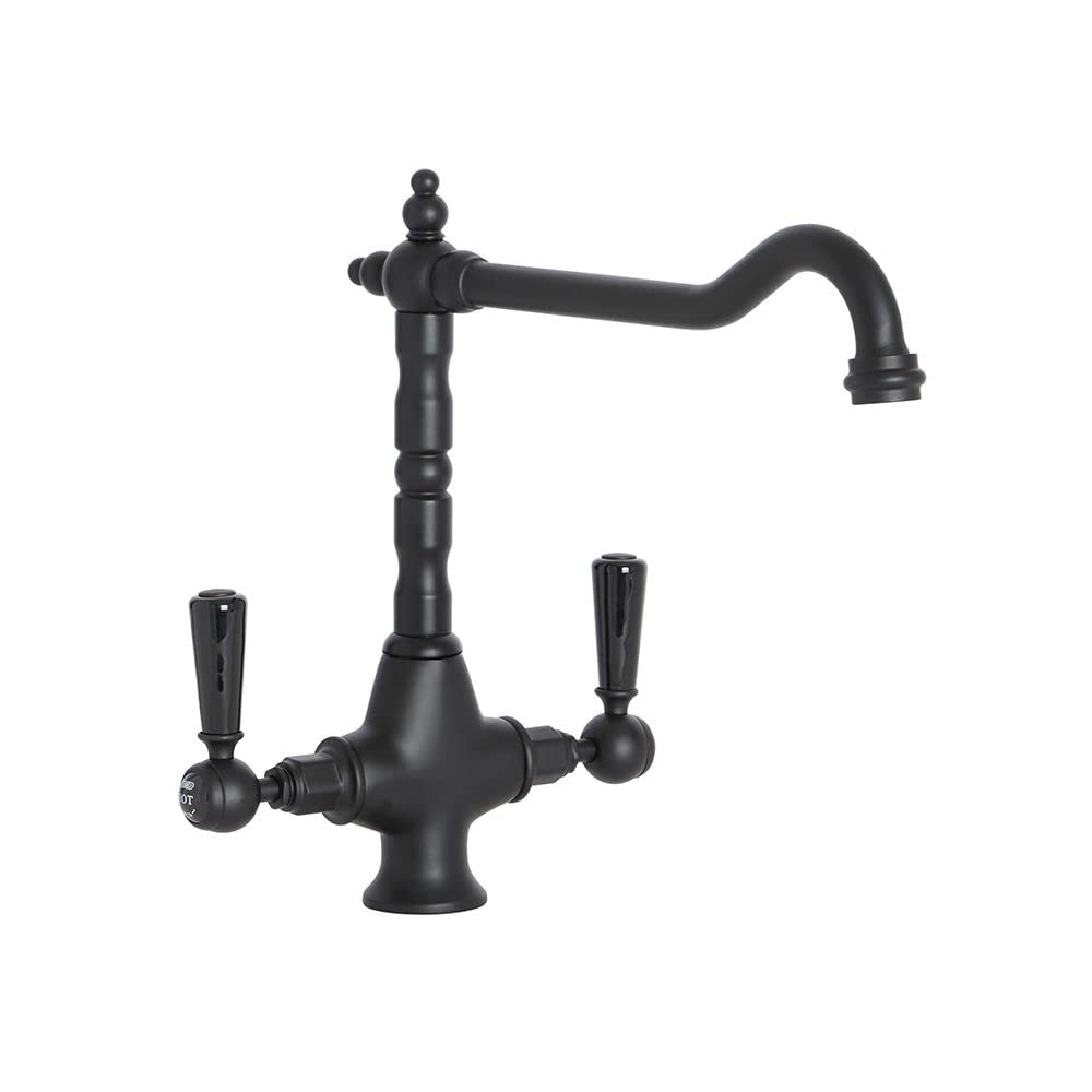 Milano Elizabeth Traditional Lever Handle Kitchen Sink Mixer Tap Swivel Spout - Black