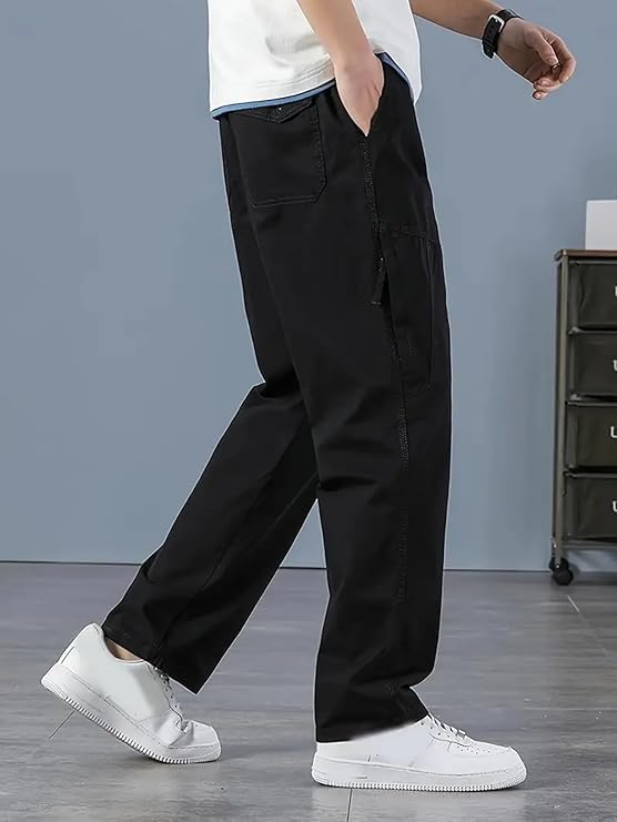 Image of Men Cargo Pants 100% Cotton | Relaxed Fit Utility Cargos for Men with 6 Pockets | Breathable Durable Fabric | Casual Streetwear Travel & Outdoor Pants