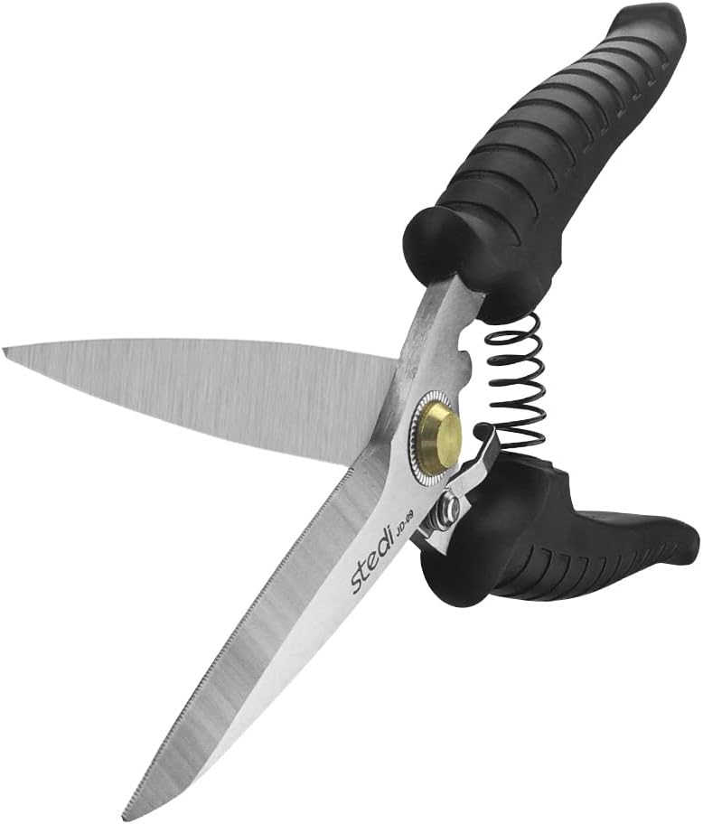 stedi 8.2-inch Multipurpose Heavy Duty Scissors, Extended & Reinforced Ultra Sharp Blades with Finely Serrated, High Carbon Stainless Steel Shears for Household Pruning, Office, Gardening, Black