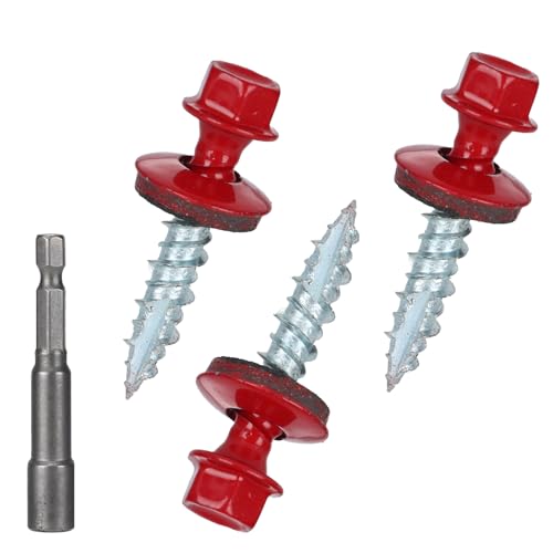 Metal Roofing Screws 10 x 1 inch, Red Hex Head Sheet Metal Roof Screw with EPDM Washer for Corrugated Roofing (250Pcs)