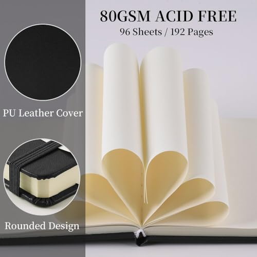 Image of 5x5 Pocket Sketch Book,80gsm Hardcover Art Sketchbook for Drawing Journal | PU Cover,Blank Paper,96Sheets /192Pages,Lay-Flat,Portable Travel Creation Paint Diary Memo Planner,Dry Media.Black