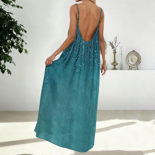 Image of HTHLVMD Backless Cami Dress Summer Dresses for Women 2026 Spaghetti Strap Dresses Womens Solid Color Backless Cami Dress