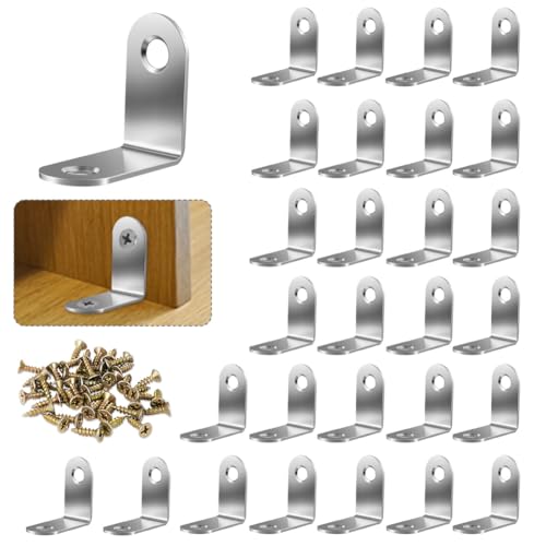 Image of vsshe Angle Brackets, 28 PCS Corner Brackets for Wood(30x30x16mm), Stainless Steel Corner L Bracket, L Repair Connector, for DIY Furniture Fixations Corner and Repairing Furniture Shelves, Cabinets