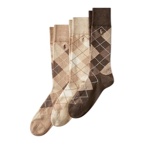 Polo Ralph Lauren Mens Argyle Crew Socks Khaki 6-12.5 3 Pack