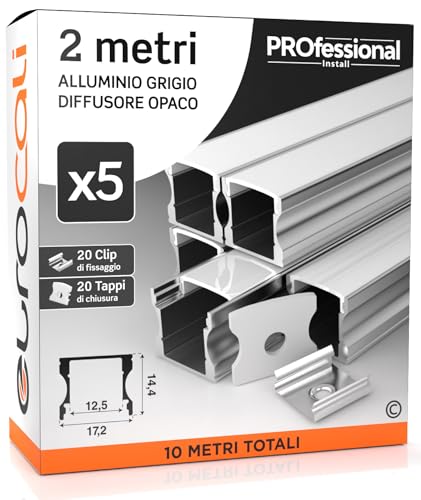 5x Profili da 2 metri (10mt) in Alluminio grigio