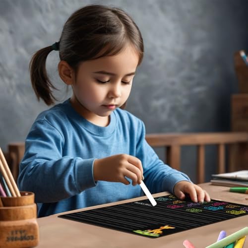 Image of TOKYODO Pre-Printed Rewriting Slates Chalk Board for Kids, Double Sided Writing Learning Black Board, with 4 Letter Spelling Cards (Pack of 1, Hindi)