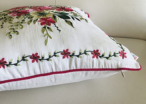 Image of TARA- Sparkling Homes Embroidered Cushion Covers 16 X 16 Inches In Cotton Silk, My Fair Lady (Fuchsia Pink, 16 X 16 Inches),250 TC