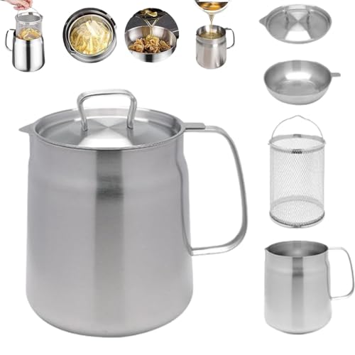 Olla Coladora De Aceite Multifuncional De Acero Inoxidable 304 2 En 1, Combo De Mini Freidora De Aceite Y Taza De Filtro De Cocina 2l Matte 2l,One Size