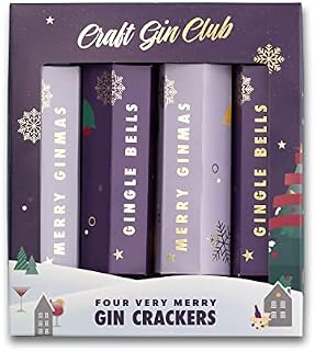 Craft Gin Club 4 Very Merry Gin Crackers Gin Christmas Crackers - Classic Flavoured Gin Miniatures - Pack of 4 x 50ml