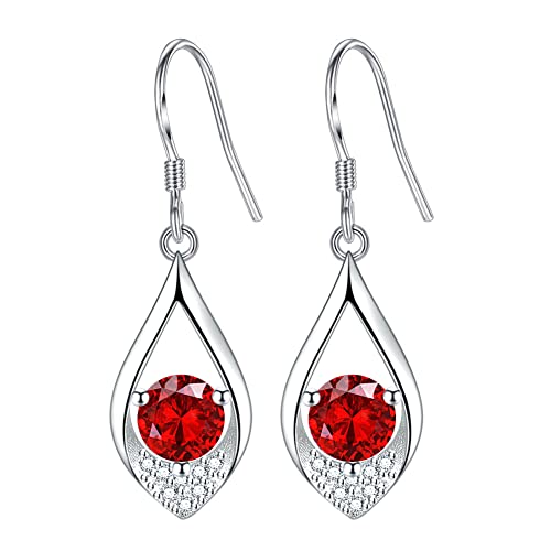 Dangle Plated Silver Nickel Free Earrings For Women Girls Teens Fashion Dangle Tear Drop Sparkly Crystal Earrings For Women Girls Teens (Water-Drop-Red) #TOP25