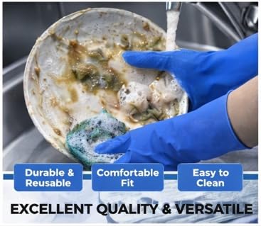 Image of LADWA Premium Rubber Cleaning Gloves, Blue Color Reusable Waterproof Gloves for Kitchen Cleaning, Dishwashing, Laundry and Gardening Use (Pack of 10 Pairs Value Pack)